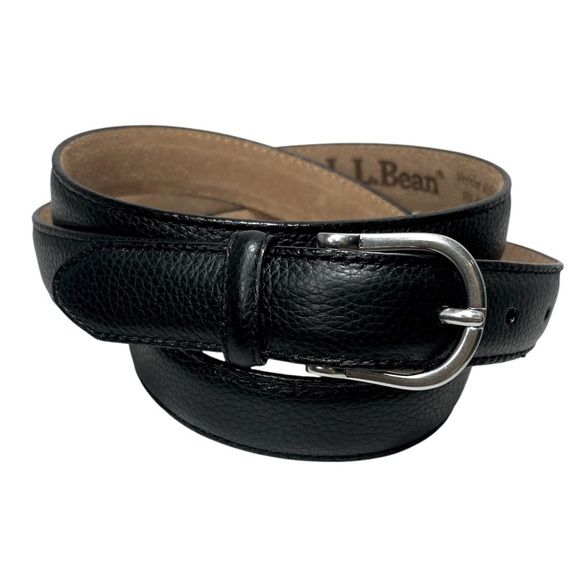 LL Bean Men's Black Full Grain Pebbled Leather Belt Silver Buckle Size 3X - Picture 1 of 9